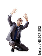 Businessman pushing away virtual problems. Стоковое фото, агентство Ingram Publishing / Фотобанк Лори