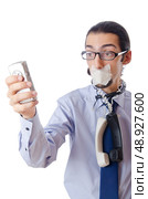 Censorship concept with tight lipped businessman. Стоковое фото, агентство Ingram Publishing / Фотобанк Лори