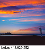 Denia Las Marinas sunset beach in Punta Molins at Alicante Mediterranean Spain. Стоковое фото, агентство Ingram Publishing / Фотобанк Лори