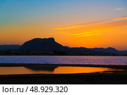 Denia Las Marinas sunset beach in Punta Molins at Alicante Mediterranean Spain. Стоковое фото, агентство Ingram Publishing / Фотобанк Лори