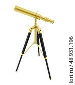 golden telescope on tripod isolated on white background. Стоковое фото, агентство Ingram Publishing / Фотобанк Лори