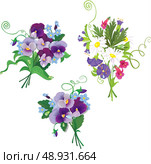 Set of holidays bouquets with chamomiles, pansies and forget me not flowers isolated on white background. Elements for holiday design. Стоковая иллюстрация, агентство Ingram Publishing / Фотобанк Лори