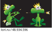 king frog cartoon with arrow and crown. Стоковая иллюстрация, агентство Ingram Publishing / Фотобанк Лори