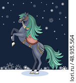 Prancing horse on winter snow vector illustration. Стоковая иллюстрация, агентство Ingram Publishing / Фотобанк Лори
