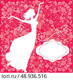 Vintage ornamental background with white oval frame and bride silhouette. Стоковая иллюстрация, агентство Ingram Publishing / Фотобанк Лори
