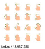 Touch screen hand gestures icons set of swipe pinch and tap isolated vector illustration. Стоковая иллюстрация, агентство Ingram Publishing / Фотобанк Лори