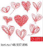 Set of 10 scribbled hand-drawn sketch hearts for Valentines Day design. Стоковая иллюстрация, агентство Ingram Publishing / Фотобанк Лори