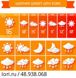 Weather extended forecast computer and mobile vertical widgets with icons business collection in orange isolated vector illustration. Стоковая иллюстрация, агентство Ingram Publishing / Фотобанк Лори