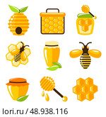 Decorative honey bee hive and cell food agriculture icons set isolated vector illustration. Стоковая иллюстрация, агентство Ingram Publishing / Фотобанк Лори
