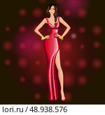 Glamorous dressed up for a dancing party young long legged attractive woman vector illustration. Стоковая иллюстрация, агентство Ingram Publishing / Фотобанк Лори