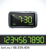 Realistic digital alarm clock with lcd display and numbers vector illustration. Стоковая иллюстрация, агентство Ingram Publishing / Фотобанк Лори