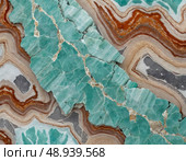 Explore the stunning texture of amazonite mineral stone, featuring vivid shades of turquoise and intricate lines, capturing natures artistry in a close-up view Generative AI. Стоковое AI-изображение, AI-художник Юлия Петровская / Фотобанк Лори
