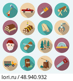 Lumberjack woodcutter flat icons set of axe working tools isolated vector illustration. Стоковая иллюстрация, агентство Ingram Publishing / Фотобанк Лори