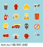 Firefighting icons stickers set of axe fire truck water hydrant isolated vector illustration. Стоковая иллюстрация, агентство Ingram Publishing / Фотобанк Лори