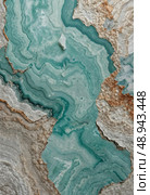 The exquisite texture of amazonite captivates with swirling shades of turquoise against contrasting earthy hues. This natural wonder invites a deeper appreciation for mineral beauty Generative AI. Стоковое AI-изображение, AI-художник Юлия Петровская / Фотобанк Лори