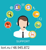 24h all the time customer support center via phone mail operator service icons concept vector illustration. Стоковая иллюстрация, агентство Ingram Publishing / Фотобанк Лори