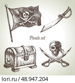 Pirates set. Hand drawn illustrations . Стоковая иллюстрация, агентство Ingram Publishing / Фотобанк Лори