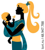 Beautiful mother silhouette with baby in a sling . Стоковая иллюстрация, агентство Ingram Publishing / Фотобанк Лори
