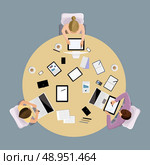 Brainstorming business communication concept top view group people on table vector illustration. Стоковая иллюстрация, агентство Ingram Publishing / Фотобанк Лори