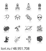 Space line icons set of shuttle astronaut alien and comet vector illustration. Стоковая иллюстрация, агентство Ingram Publishing / Фотобанк Лори