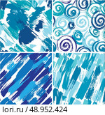 Set of seamless pattern with blots and ink splashes in blue colors. Abstract background for design in grunge style. Ready to use as swatch. Стоковая иллюстрация, агентство Ingram Publishing / Фотобанк Лори