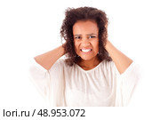 Frustrated and angry african woman over white background. Стоковое фото, агентство Ingram Publishing / Фотобанк Лори