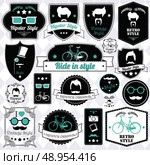 Collection of vintage hipster badges, labels and stamps, vector illustration. Стоковая иллюстрация, агентство Ingram Publishing / Фотобанк Лори