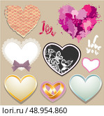 Set of paper, lace, metall hearts. Elements for Valentine`s Day or Wedding Design. Стоковая иллюстрация, агентство Ingram Publishing / Фотобанк Лори