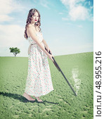 beautiful young girl hunter . Creative concept photo and cg elements combinated. Стоковое фото, агентство Ingram Publishing / Фотобанк Лори
