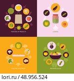 Food vegetables flat set of products purchase canning roasting preparing salad isolated vector illustration. Стоковая иллюстрация, агентство Ingram Publishing / Фотобанк Лори