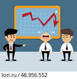 Business scene with decrease arrow chart and frustrated employees vector illustration. Стоковая иллюстрация, агентство Ingram Publishing / Фотобанк Лори