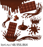 Sweets dessert food milk chocolate bars and splash drips background vector illustration. Стоковая иллюстрация, агентство Ingram Publishing / Фотобанк Лори