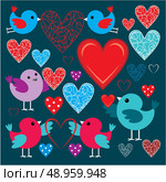 Set of birdies and hearts. Стоковая иллюстрация, агентство Ingram Publishing / Фотобанк Лори