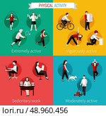 Physical activity flat set of extremely vigorously moderately active and sedentary work vector illustration. Стоковая иллюстрация, агентство Ingram Publishing / Фотобанк Лори