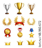 Ranking icons set of different size awards and medals isolated vector illustration. Стоковая иллюстрация, агентство Ingram Publishing / Фотобанк Лори
