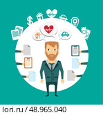 insurance agent works with clients illustration. Flat modern style vector design . Стоковая иллюстрация, агентство Ingram Publishing / Фотобанк Лори