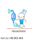 resuscitation with oxygen mask. Fun cartoon style illustration. The situation of life. Стоковая иллюстрация, агентство Ingram Publishing / Фотобанк Лори