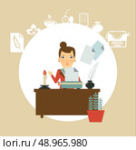 typewriter prints the document  illustration. Flat modern style vector design . Редакционная иллюстрация, агентство Ingram Publishing / Фотобанк Лори