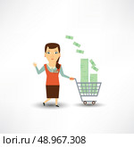 salesman carries the cart with money. Стоковая иллюстрация, агентство Ingram Publishing / Фотобанк Лори