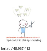 Specialist sheep shearing. Fun cartoon style illustration. The situation of life. Стоковая иллюстрация, агентство Ingram Publishing / Фотобанк Лори