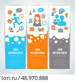 Job interview preparation flat banner vertical set with recruitment meeting cv search isolated vector illustration. Стоковая иллюстрация, агентство Ingram Publishing / Фотобанк Лори