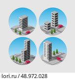 Set of vector icons of isometric on the city. Стоковая иллюстрация, агентство Ingram Publishing / Фотобанк Лори
