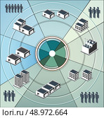 Schematic representation of the production chart on a blue background. Стоковая иллюстрация, агентство Ingram Publishing / Фотобанк Лори