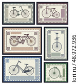 Vector set of postage stamps in the transport theme. Стоковая иллюстрация, агентство Ingram Publishing / Фотобанк Лори
