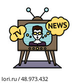 Television news poster with anchorman journalist reporter in tv vector illustration. Стоковая иллюстрация, агентство Ingram Publishing / Фотобанк Лори