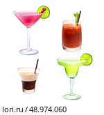 Cocktail alcohol drinks realistic decorative icons set with cosmopolitan bloody mary b-52 margarita isolated vector illustration. Стоковая иллюстрация, агентство Ingram Publishing / Фотобанк Лори