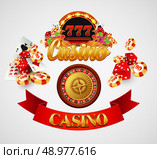 Casino background with cards, chips, craps and roulette. Vector illustration. Стоковая иллюстрация, агентство Ingram Publishing / Фотобанк Лори