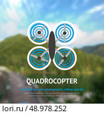 Drone quadrocopter flying camera technology innovation background vector illustration. Стоковая иллюстрация, агентство Ingram Publishing / Фотобанк Лори