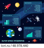 Space infographic set with astronomy galaxy observation symbols and charts vector illustration. Стоковая иллюстрация, агентство Ingram Publishing / Фотобанк Лори