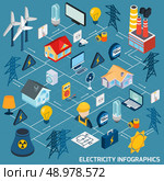 Electricity isometric flowchart with electric equipment electrician power industry 3d elements vector illustration. Стоковое фото, агентство Ingram Publishing / Фотобанк Лори